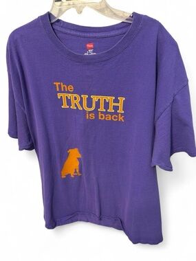 Hanes Purple Tee with Orange 'The TRUTH is back' Graphic